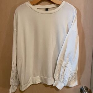 Cream Lace-Sleeved Sweatshirt